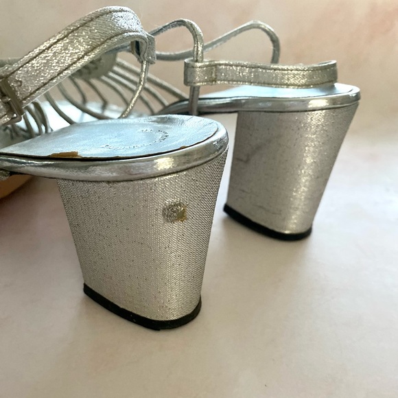 Vintage Silver Strappy Sling Back High Heels - Picture 3 of 9
